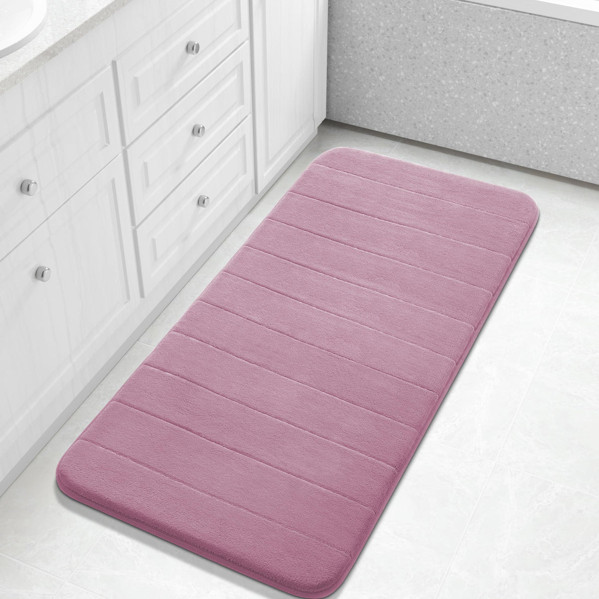 Yimobra Memory Foam Bath Mat, Super Soft Absorbent Bathroom Rug Non Slip 31.5x20 Inch, Quick Dry, Machine Washable Floor Carpet for Tub Shower, Home Decor Accessories, Beige