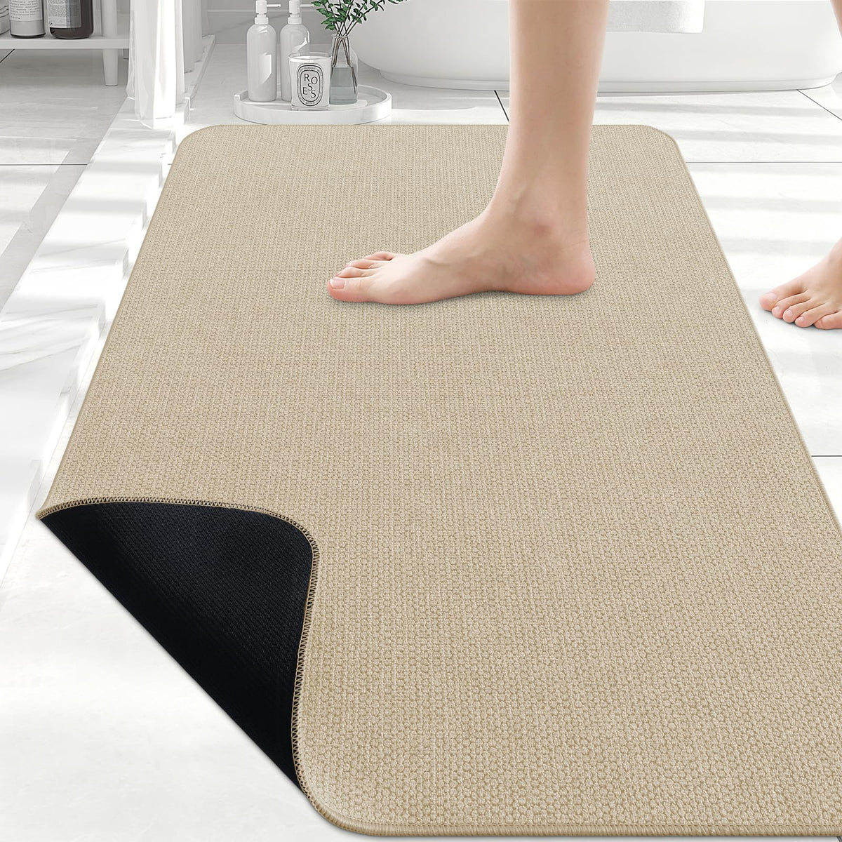 Smiry Ultra Thin Bath Mat 27x17, Non Slip Rubber Washable Bathroom Rugs