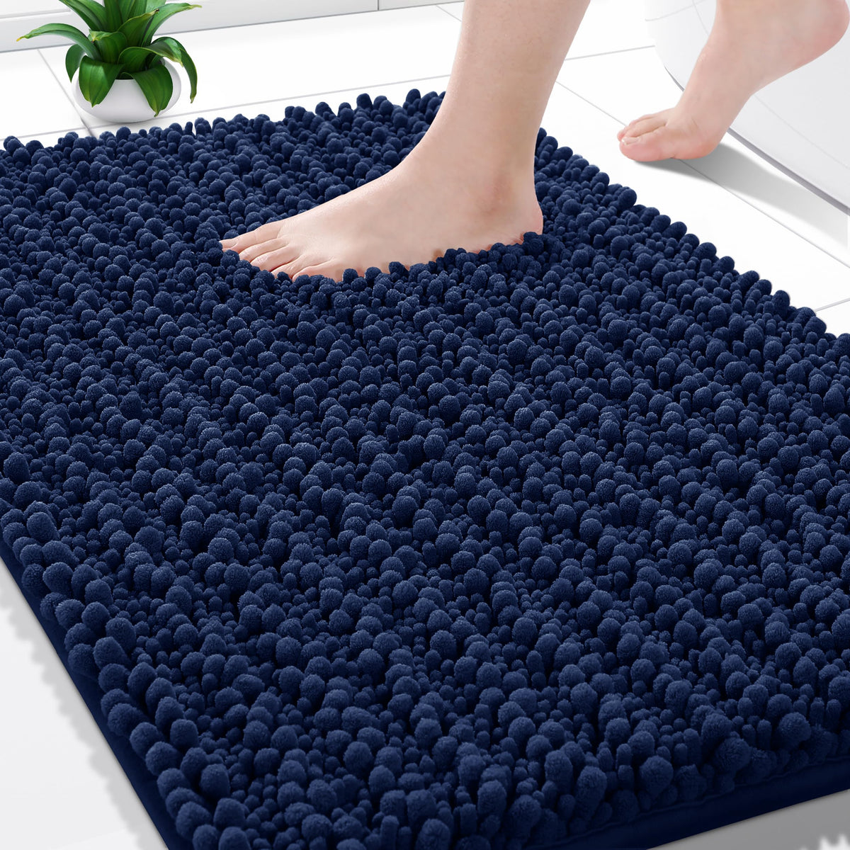 Yimobra Bathroom Rugs Non Slip Washable 32x20 Inch - Ultra Soft Absorbent Chenille Bath Mat, Quick Dry Shaggy Floor Carpet for Tub Shower, Gray Home Decor Accessories