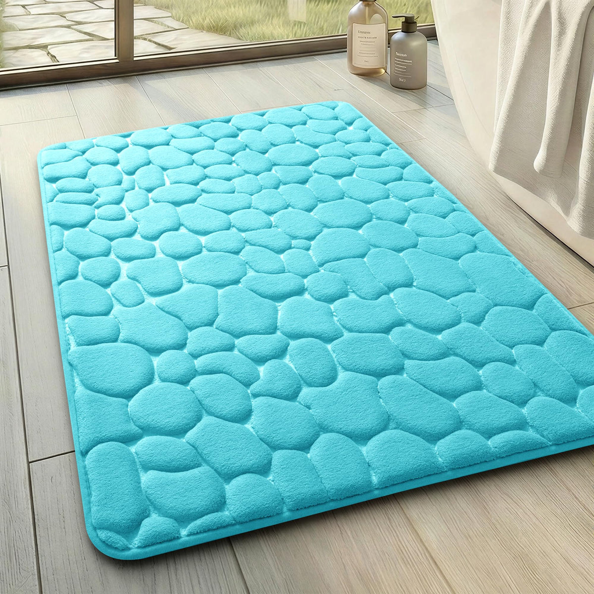 YIHOUSE Bathroom Mat Rug, Memory Foam Bath Mat, Non-Slip Bathroom Floor Mats, Cobblestone Bath Mats Absorbent Bath Rugs Washable Quick Dry (17x24,Dark Gray)