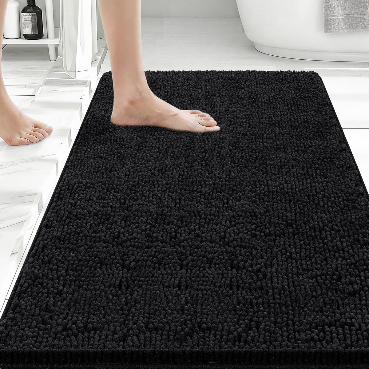 Bcoimo Small Bath Rug Mat,Chenille Extra Soft Navy Bathroom Mats for Floor