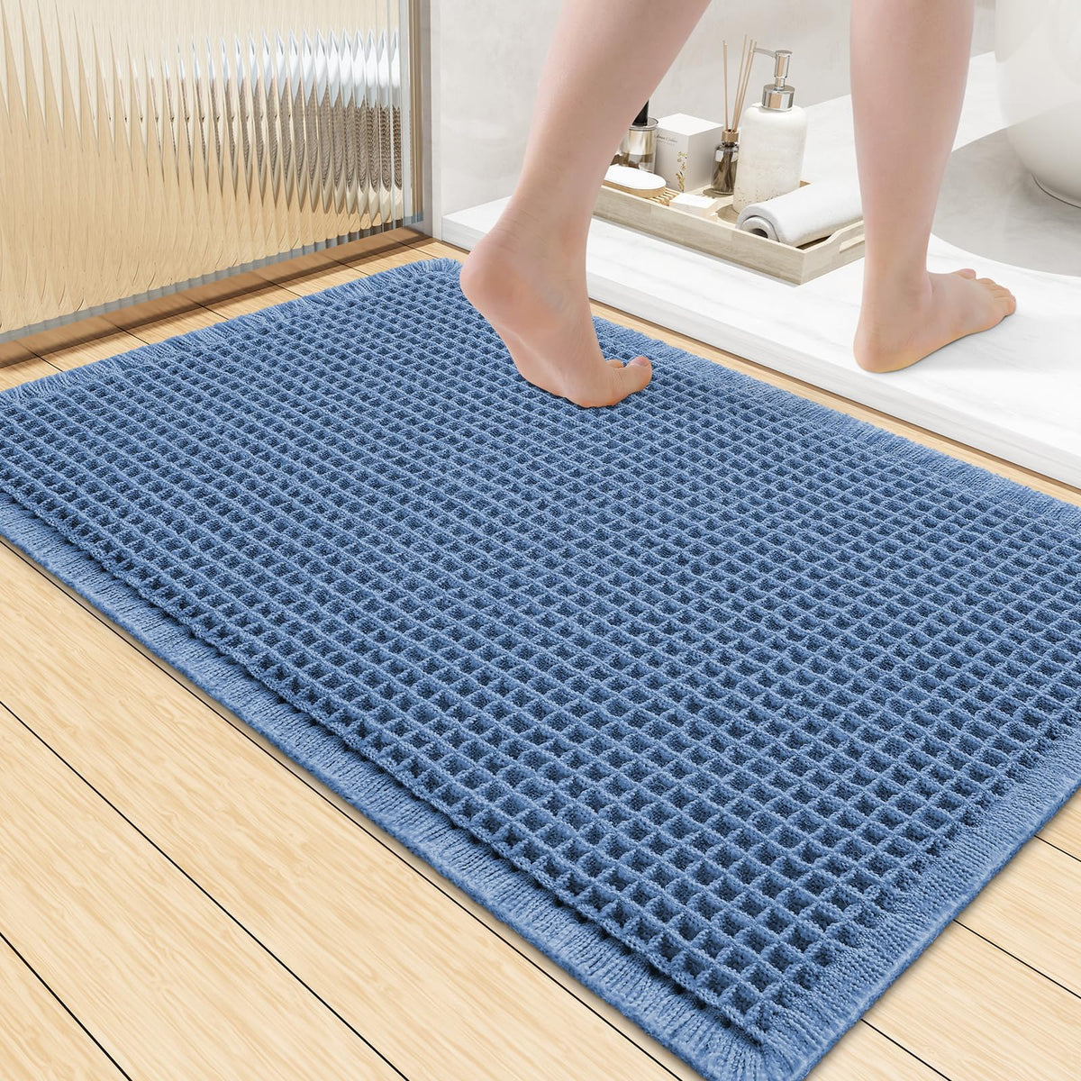 Smiry Waffle Bath Mat 24X16, Soft Absorbent Bathroom Rugs, Brown & Cream