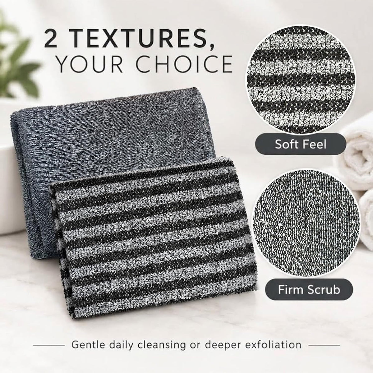 Yiclick Exfoliating Washcloth Towel, Back Scrubber for Shower for Women, Exfoliating Body Scrubber, Loofah Sponge Wash Cloth, Korean Japanese Exfoliating Shower Towel, Exfoliator Washer for Bath