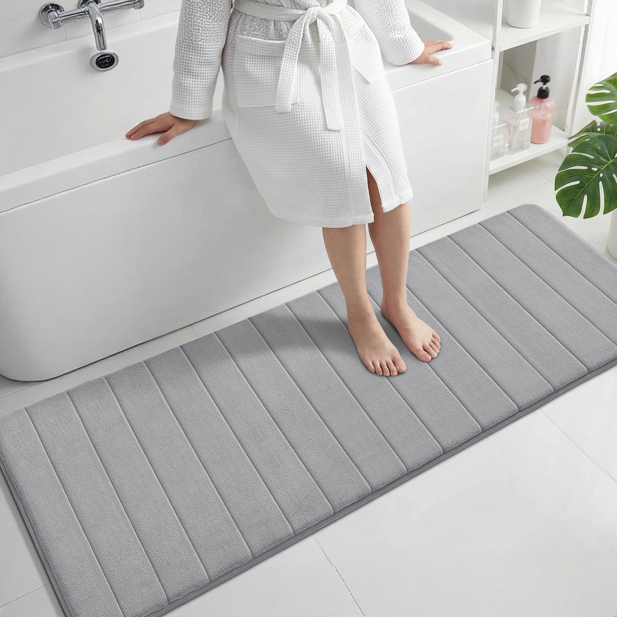 Yimobra Memory Foam Bath Mat, Super Soft Absorbent Bathroom Rug Non Slip 31.5x20 Inch, Quick Dry, Machine Washable Floor Carpet for Tub Shower, Home Decor Accessories, Beige