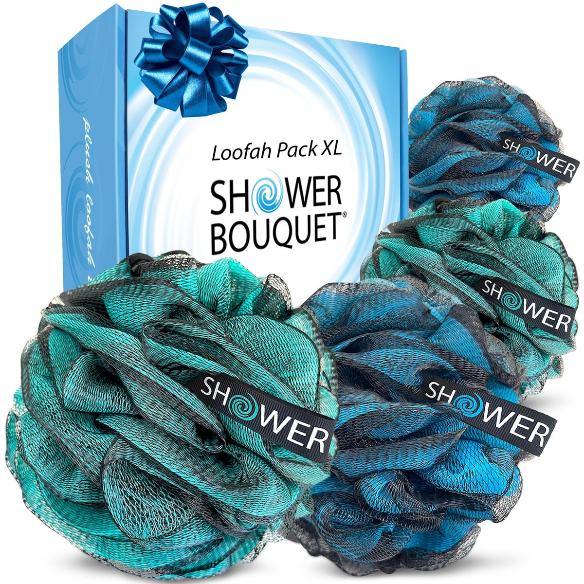 SHOWER BOUQUET Loofah-Bath-Sponge XL Swirl-Mix-Color 4-Pack Extra-Large 75g