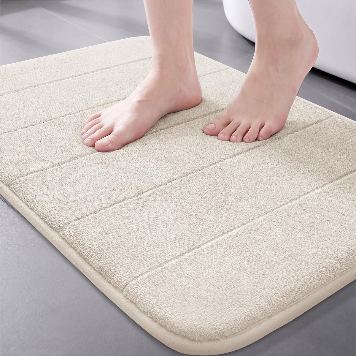 Yimobra Memory Foam Bath Mat, Super Soft Absorbent Bathroom Rug Non Slip 31.5x20 Inch, Quick Dry, Machine Washable Floor Carpet for Tub Shower, Home Decor Accessories, Beige