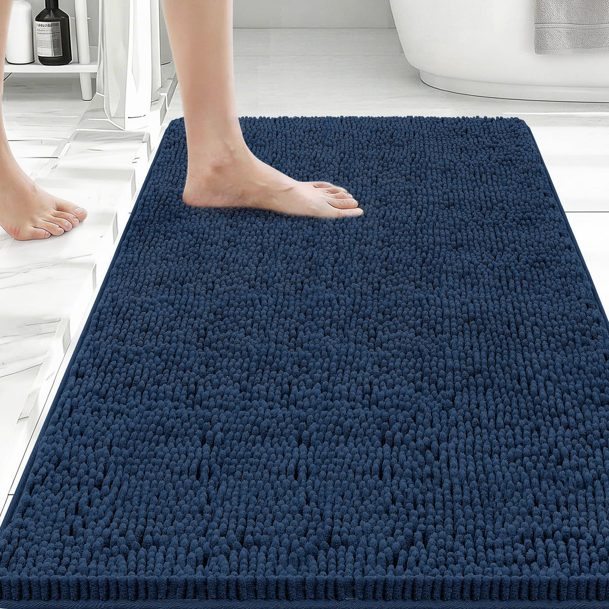 Bcoimo Small Bath Rug Mat,Chenille Extra Soft Navy Bathroom Mats for Floor