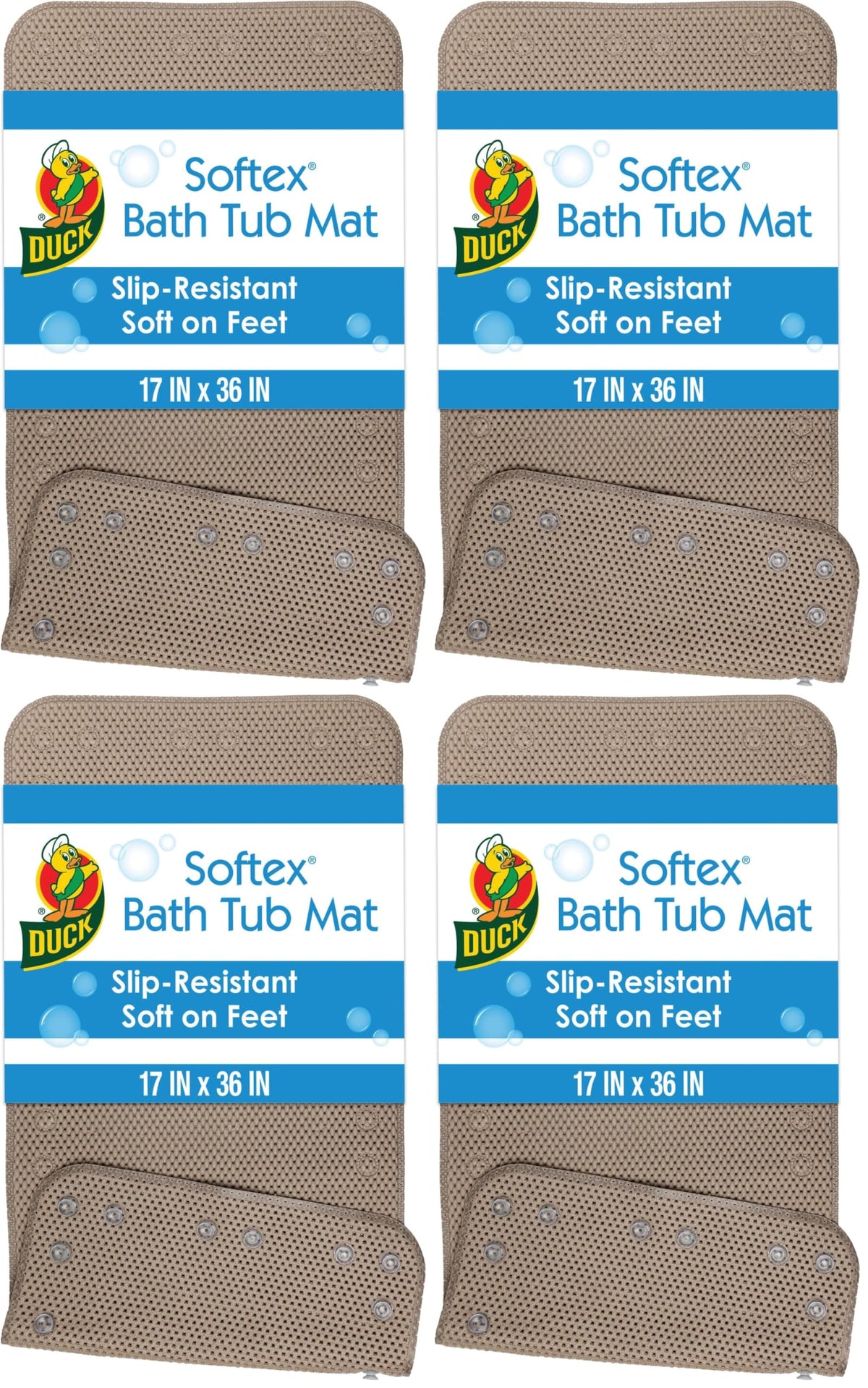 Duck Brand Softex Bath Mat for Tubs, 17 in. x 36 in, Taupe, Skid Resistant