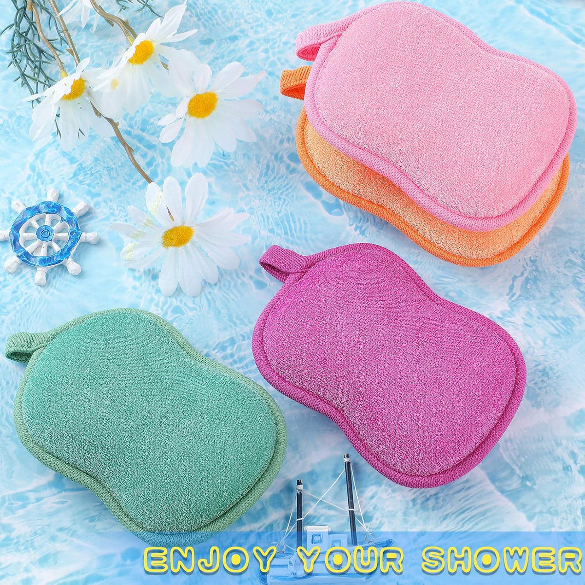 Tatuo 4 Pcs Baby Bath Sponge Toddler Bath Sponge,Red, Purple, Green, Orange