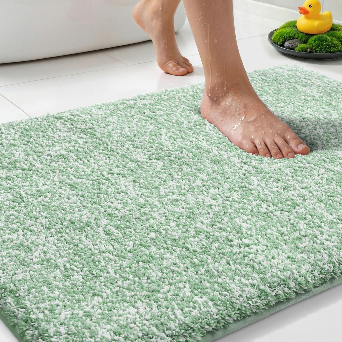 Yimobra Non Slip Machine Washable Bathroom Rug 24x17 Grey and White