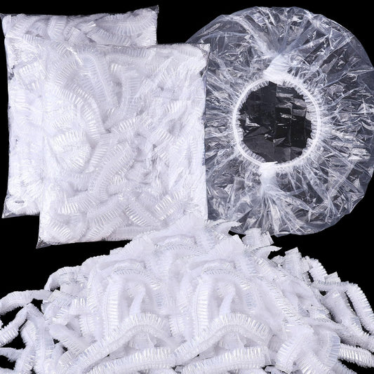 YGQQOY Shower Caps, 200PCS Large Thick Disposable Shower Caps, Bowl Covers, Clear Plastic Wrap for Women, Bath Caps for Hair Treatment