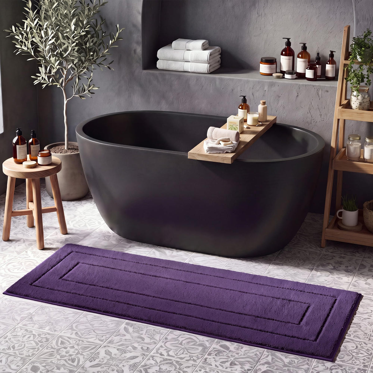 GRANNY SAYS Blue Bathroom Rug 16" x 24", Non-Slip Microfiber Bath Mat