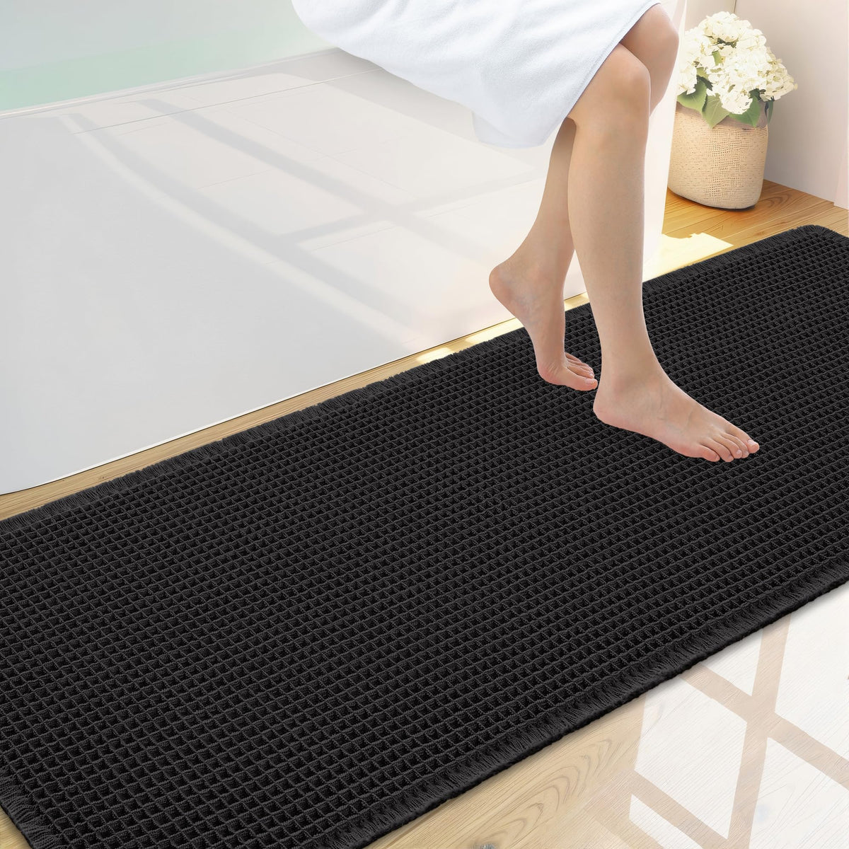 Smiry Waffle Bath Mat 24X16, Soft Absorbent Bathroom Rugs, Brown & Cream
