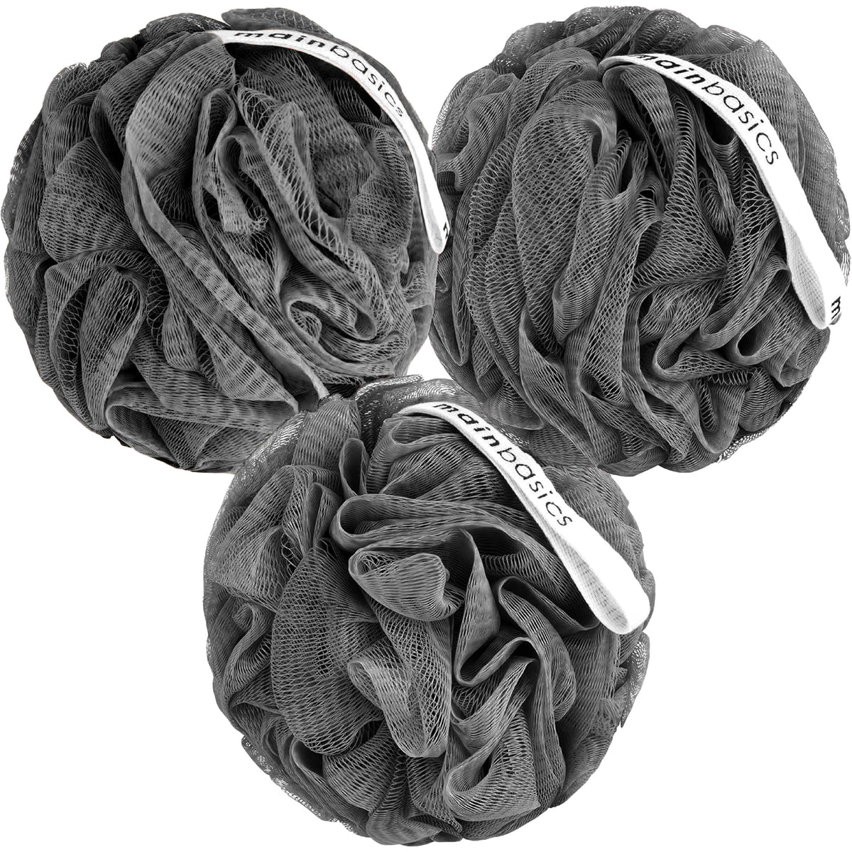 MainBasics Shower Loofah Sponge Pouf, Set of 3, Earthy Love