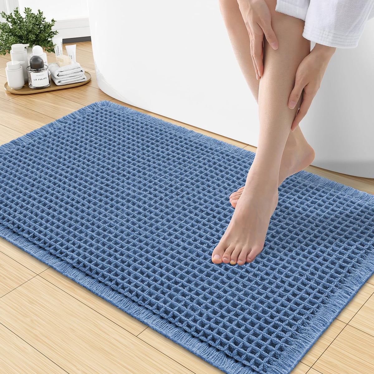 Smiry Waffle Bath Mat 24X16, Soft Absorbent Bathroom Rugs, Brown & Cream