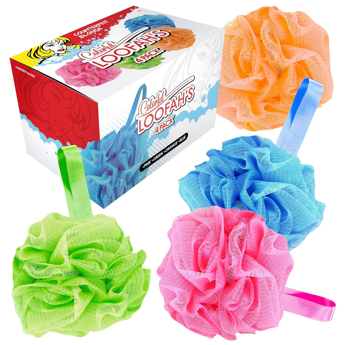 4 Pack Muticolor 60g Bath Loofah Sponge Mesh Ball for Soothe Skin