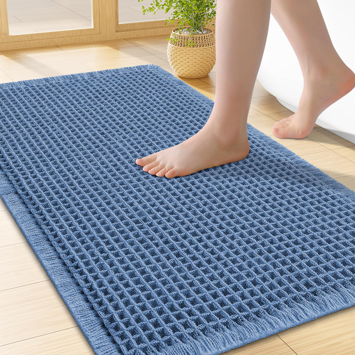 Smiry Waffle Bath Mat 24X16, Soft Absorbent Bathroom Rugs, Brown & Cream