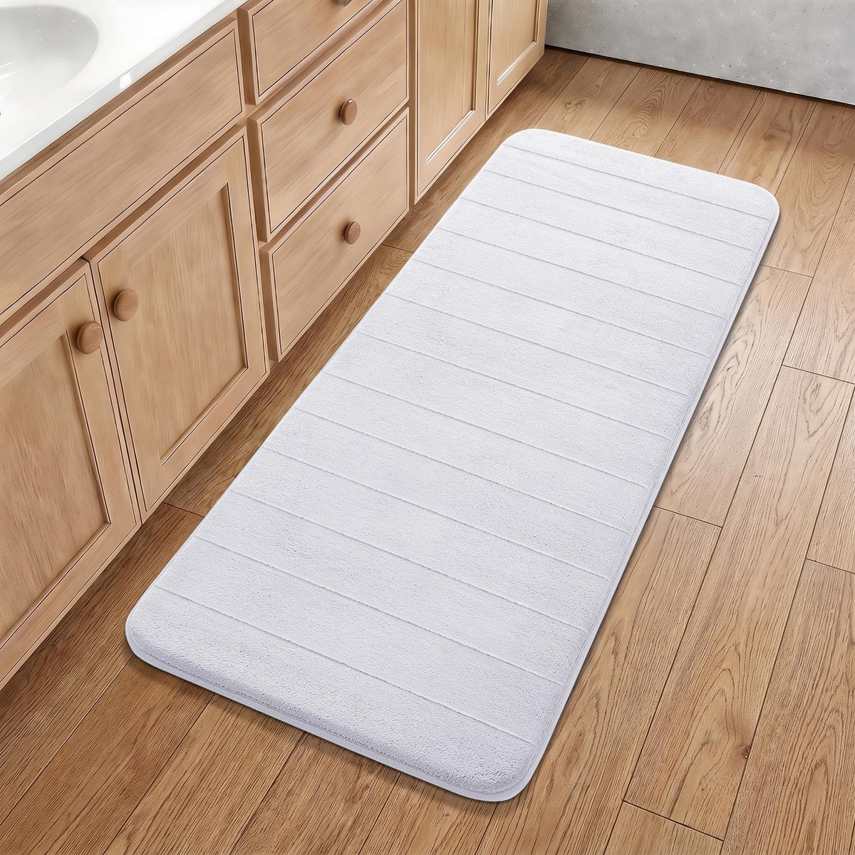 Yimobra Memory Foam Bath Mat, Super Soft Absorbent Bathroom Rug Non Slip 31.5x20 Inch, Quick Dry, Machine Washable Floor Carpet for Tub Shower, Home Decor Accessories, Beige