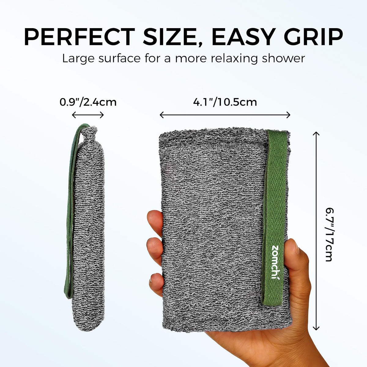 ZOMCHI Body Scrubber, Exfoliating Sponge for Shower, 2 Pack, Grey