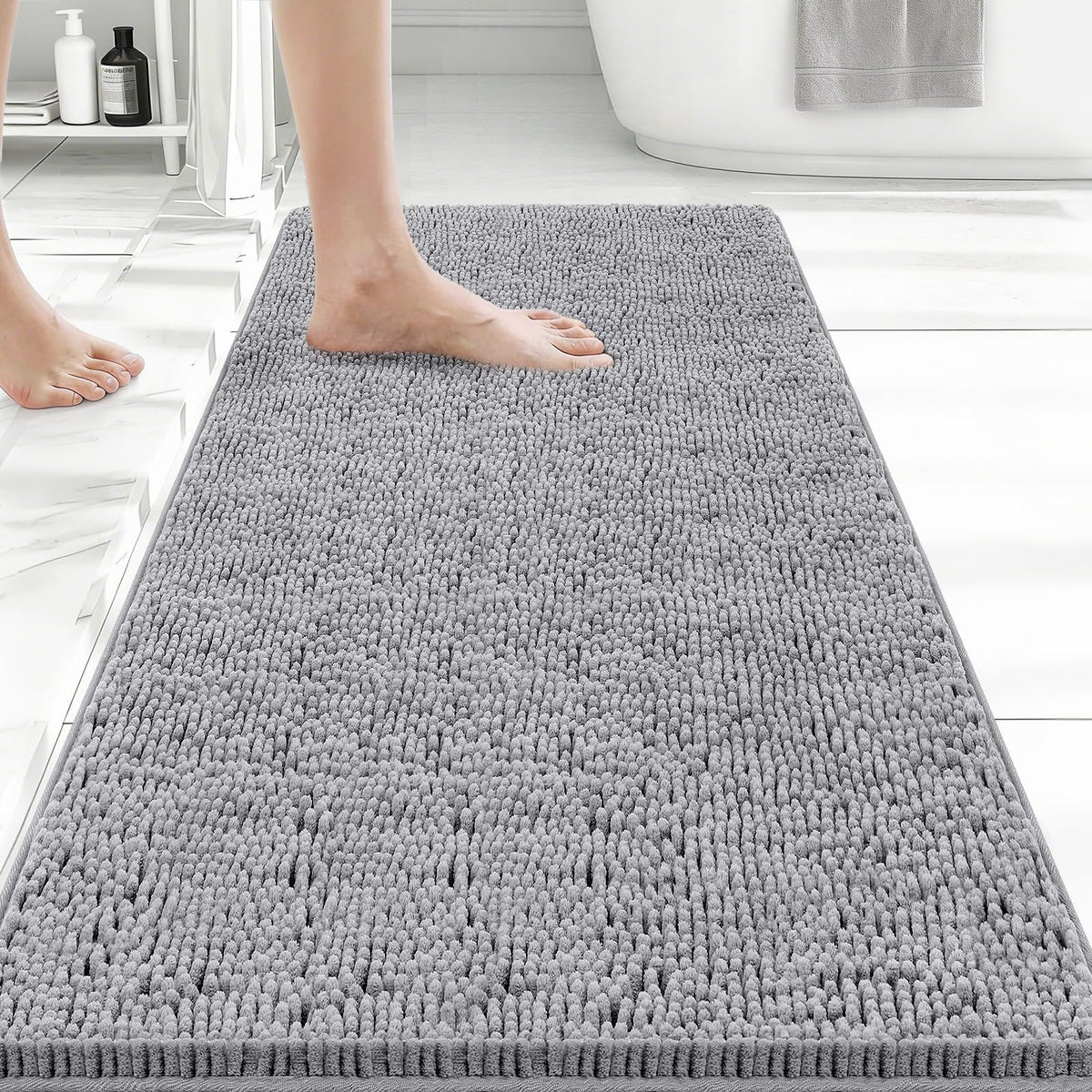 Bcoimo Small Bath Rug Mat,Chenille Extra Soft Navy Bathroom Mats for Floor