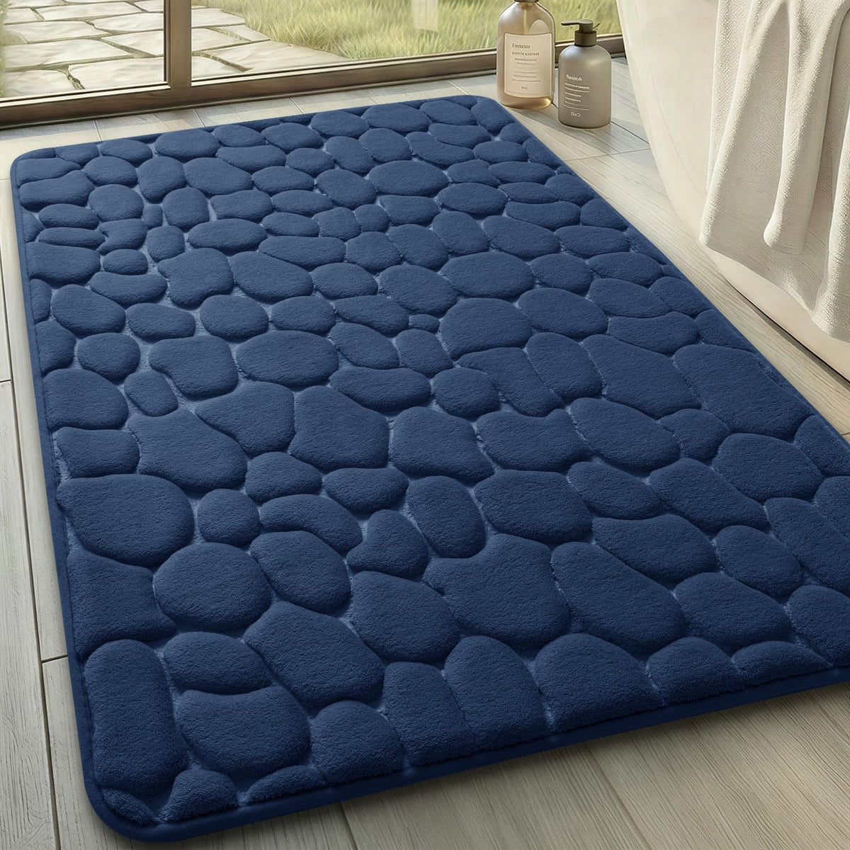 YIHOUSE Bathroom Mat Rug, Memory Foam Bath Mat, Non-Slip Bathroom Floor Mats, Cobblestone Bath Mats Absorbent Bath Rugs Washable Quick Dry (17x24,Dark Gray)