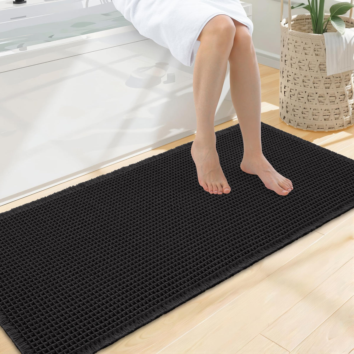 Smiry Waffle Bath Mat 24X16, Soft Absorbent Bathroom Rugs, Brown & Cream