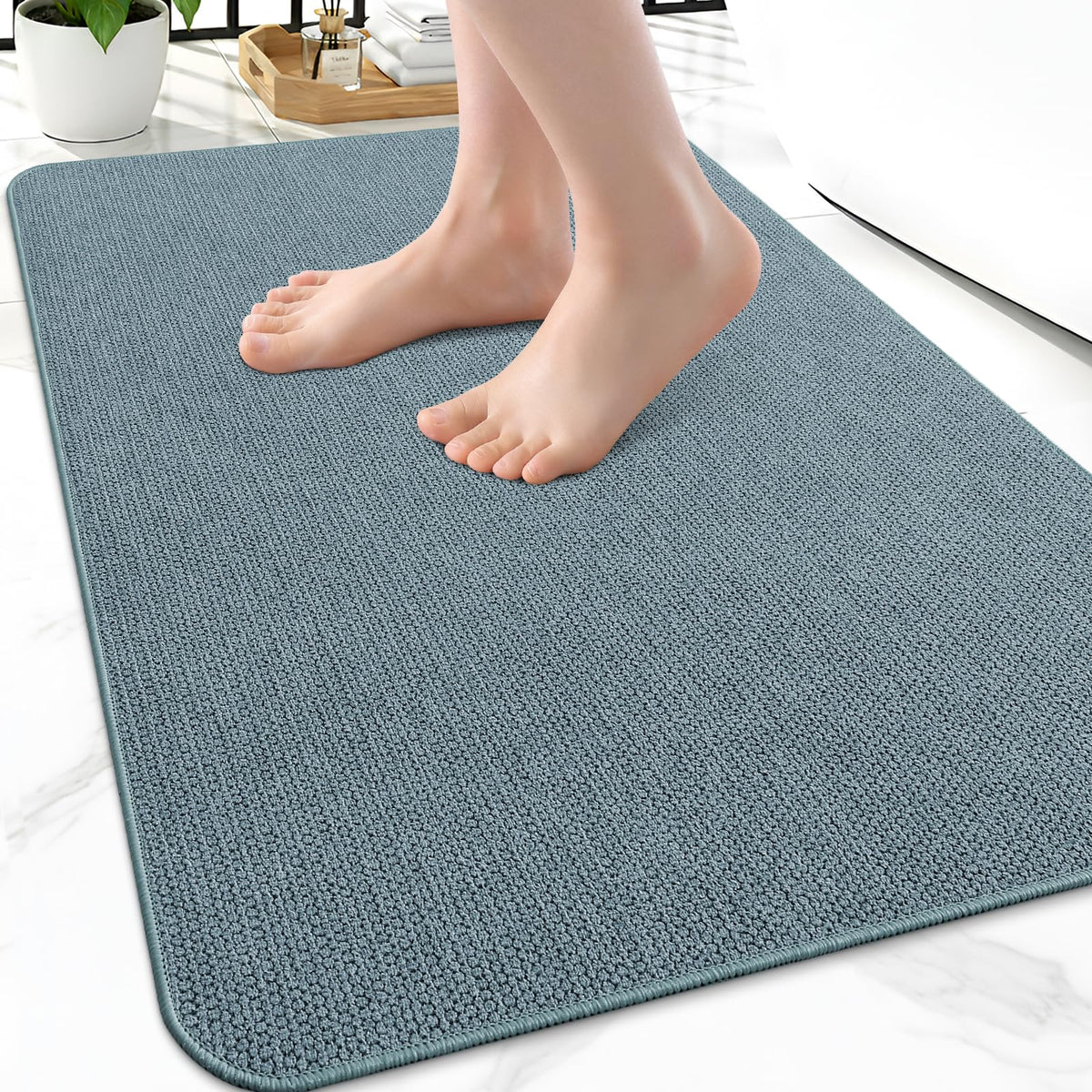 Smiry Ultra Thin Bath Mat 27x17, Non Slip Rubber Washable Bathroom Rugs