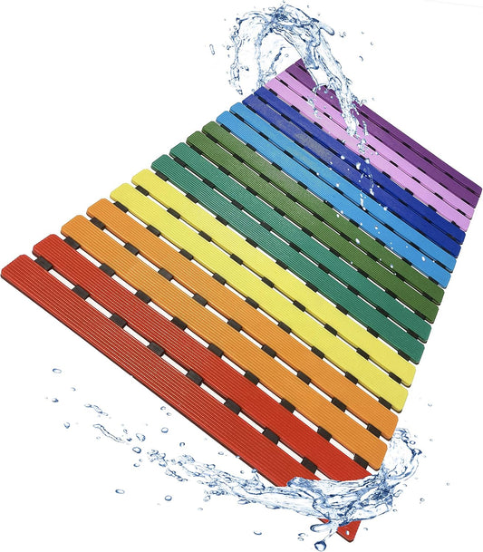Non Slip Bathtub Mat | Double-Layered Shower Floor Mat with Suction Cups | EZ-Dry Construction | Non-Toxic, BPA, Latex, Phthalate, PVC Free (Rainbow)