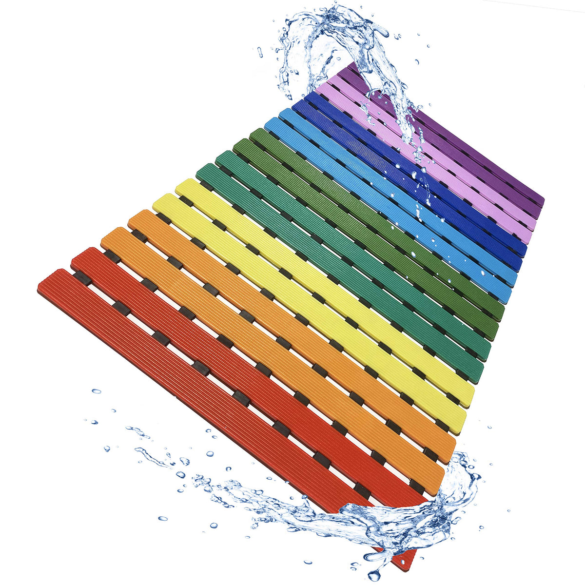 Non Slip Bathtub Mat | Double-Layered Shower Floor Mat with Suction Cups | EZ-Dry Construction | Non-Toxic, BPA, Latex, Phthalate, PVC Free (Rainbow)