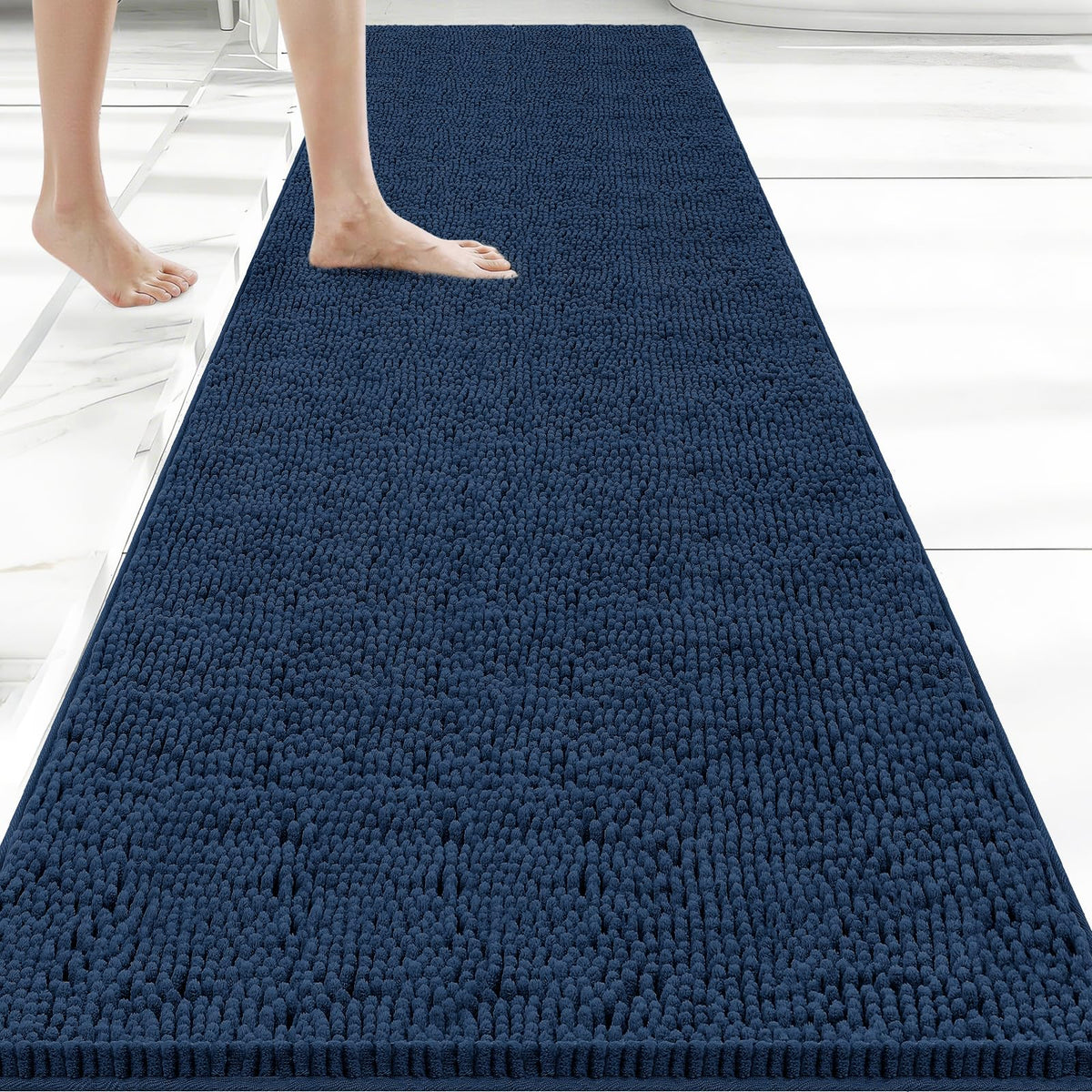 Bcoimo Small Bath Rug Mat,Chenille Extra Soft Navy Bathroom Mats for Floor