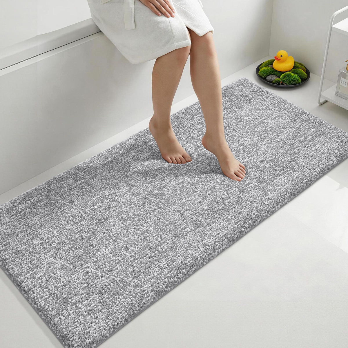 Yimobra Non Slip Machine Washable Bathroom Rug 24x17 Grey and White