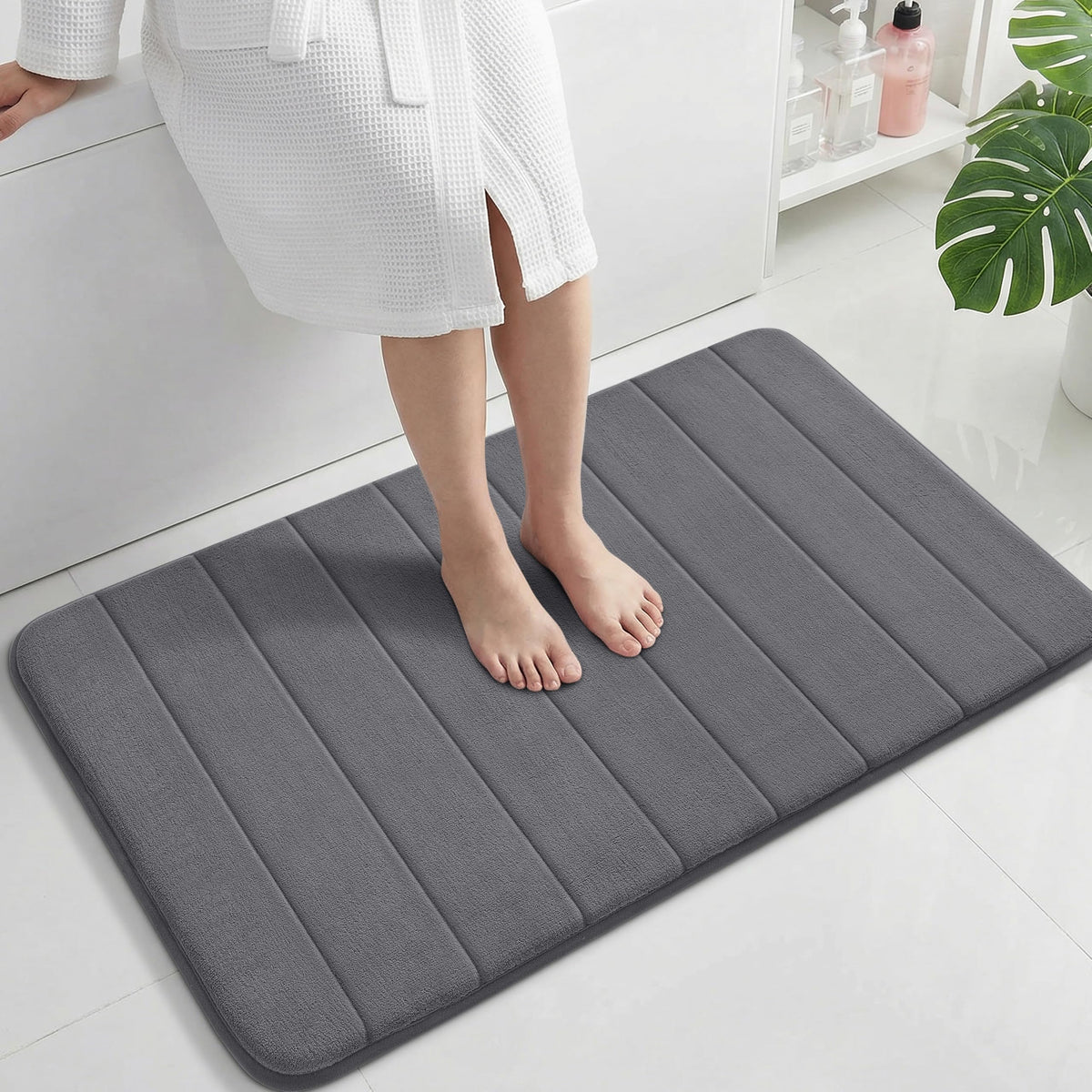Yimobra Memory Foam Bath Mat, Super Soft Absorbent Bathroom Rug Non Slip 31.5x20 Inch, Quick Dry, Machine Washable Floor Carpet for Tub Shower, Home Decor Accessories, Beige