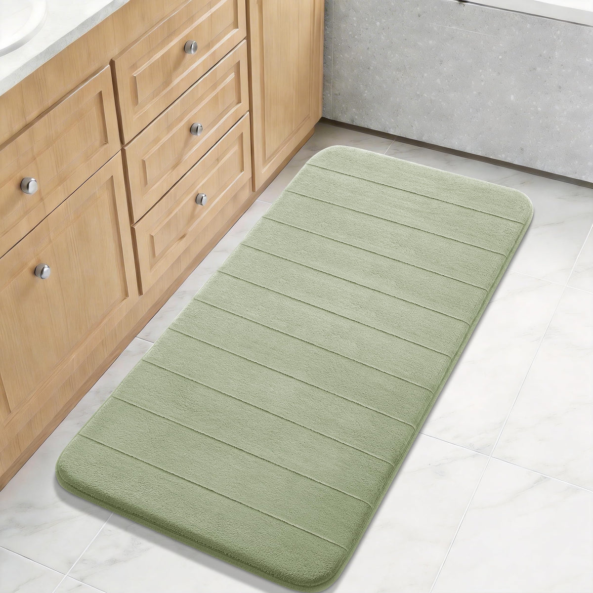 Yimobra Memory Foam Bath Mat, Super Soft Absorbent Bathroom Rug Non Slip 31.5x20 Inch, Quick Dry, Machine Washable Floor Carpet for Tub Shower, Home Decor Accessories, Beige