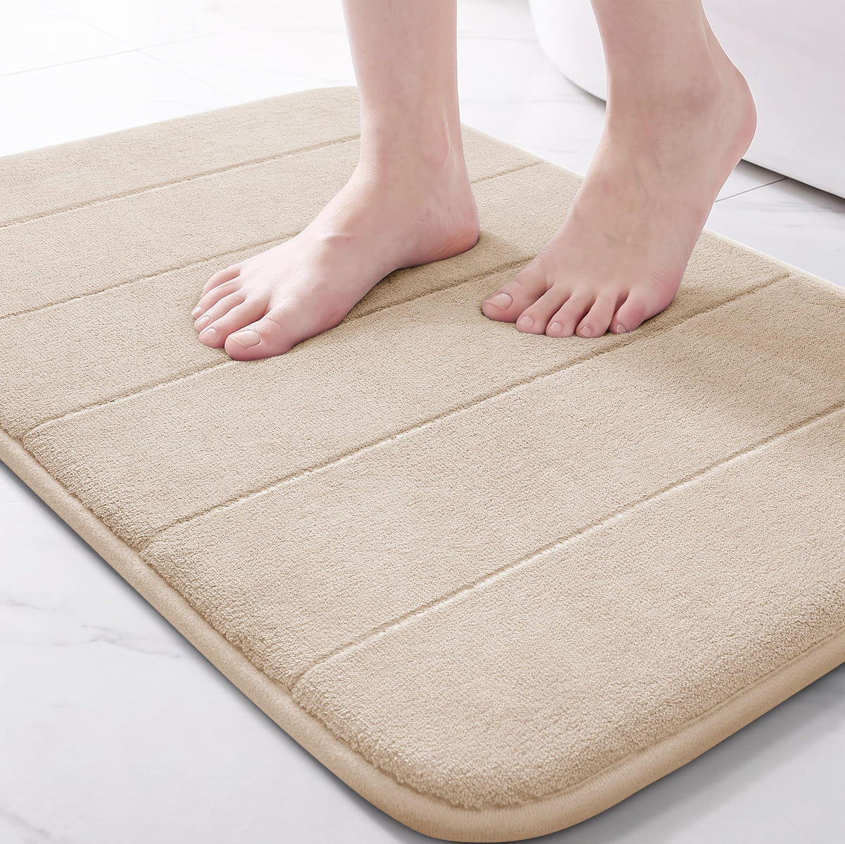 Yimobra Memory Foam Bath Mat, Super Soft Absorbent Bathroom Rug Non Slip 31.5x20 Inch, Quick Dry, Machine Washable Floor Carpet for Tub Shower, Home Decor Accessories, Beige