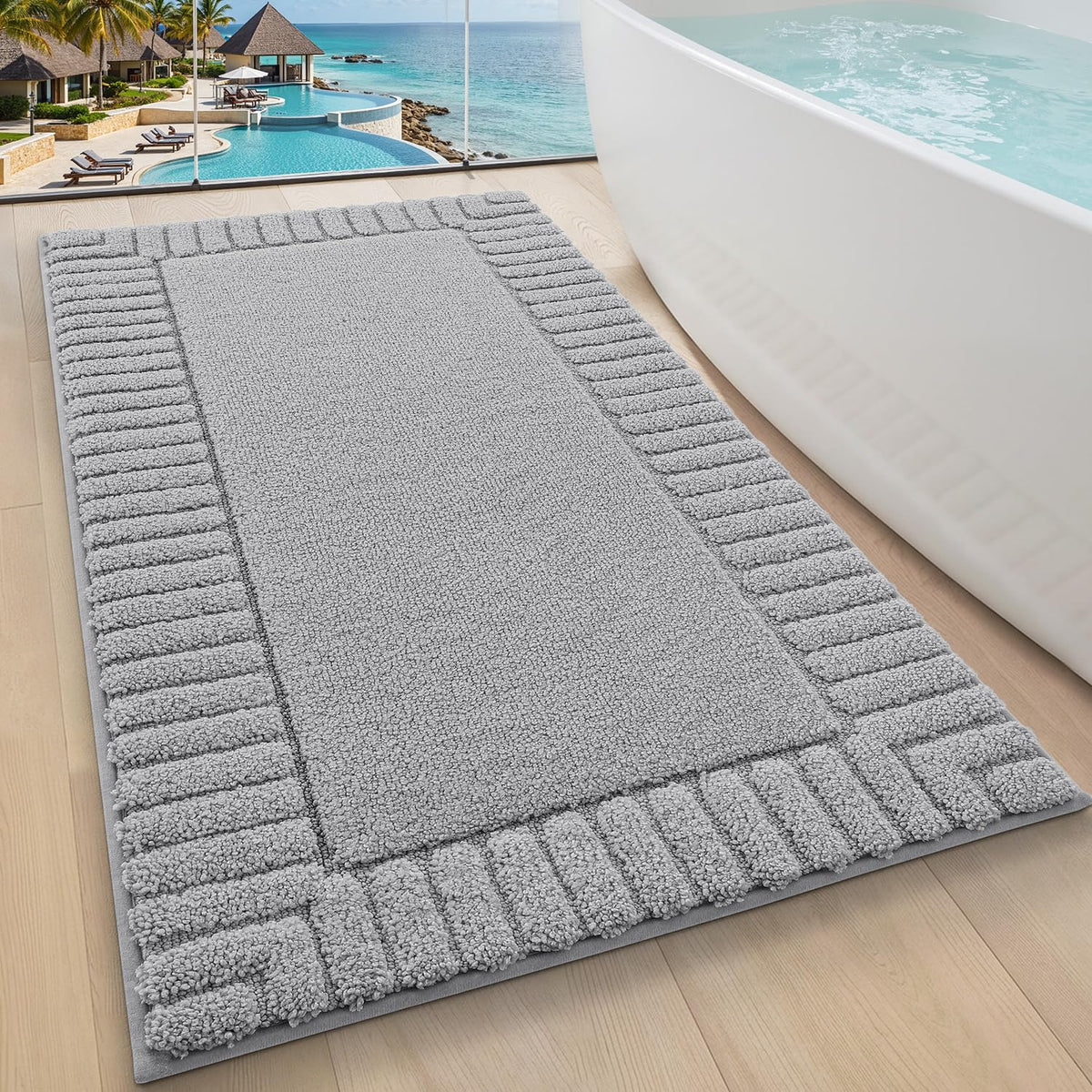 LUMI Soft Bathroom Rugs Absorbent, Non Slip Bath Mat 16x24, Beige