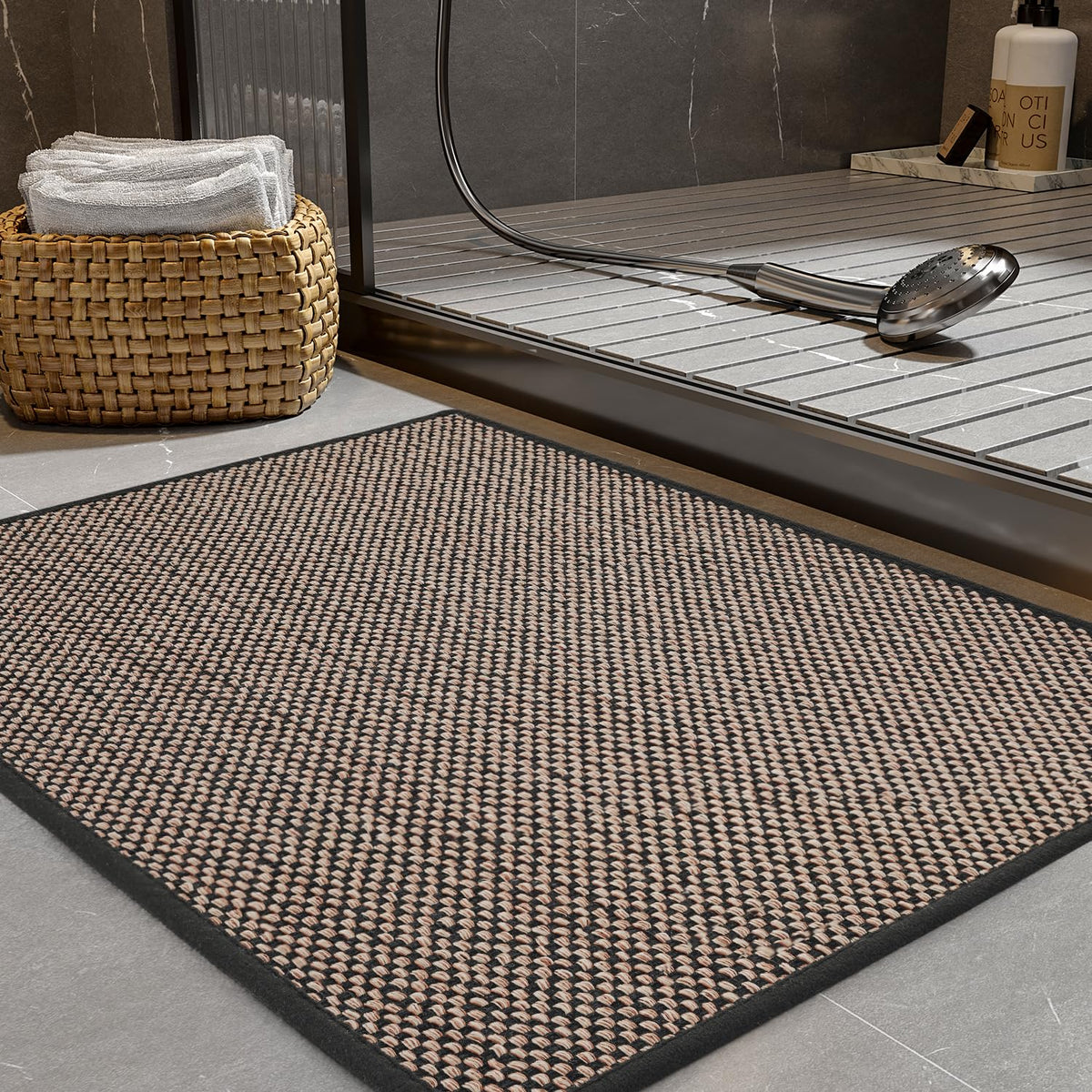 PADOOR Non-Slip Bath Mat, Braided Absorbent Bathroom Mat, 17''x24'' Beige