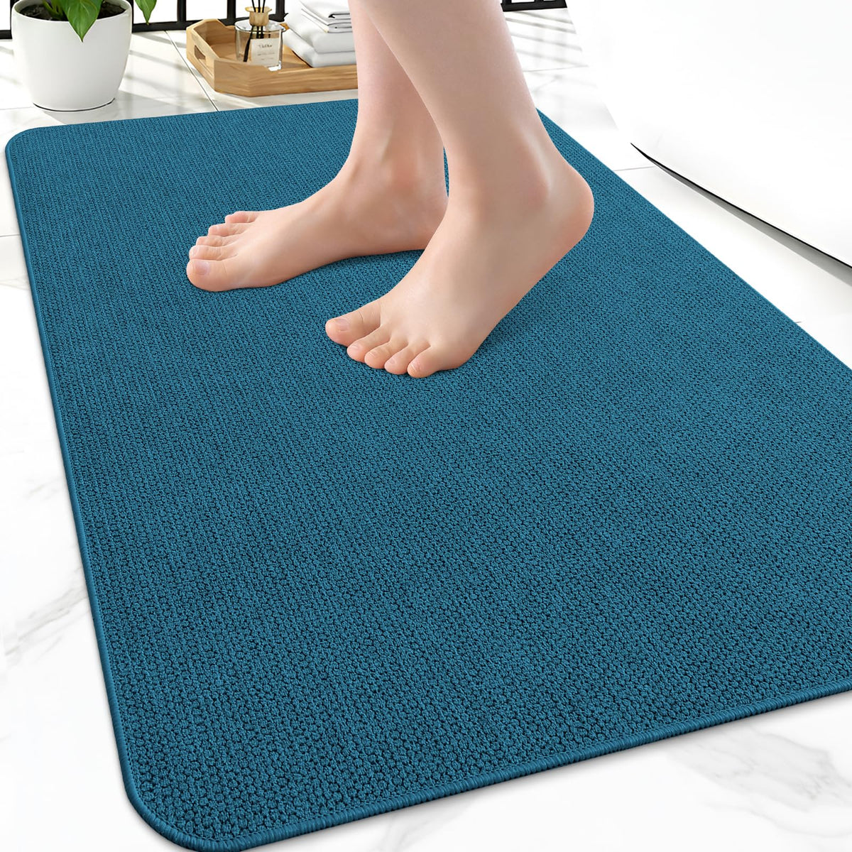 Smiry Ultra Thin Bath Mat 27x17, Non Slip Rubber Washable Bathroom Rugs