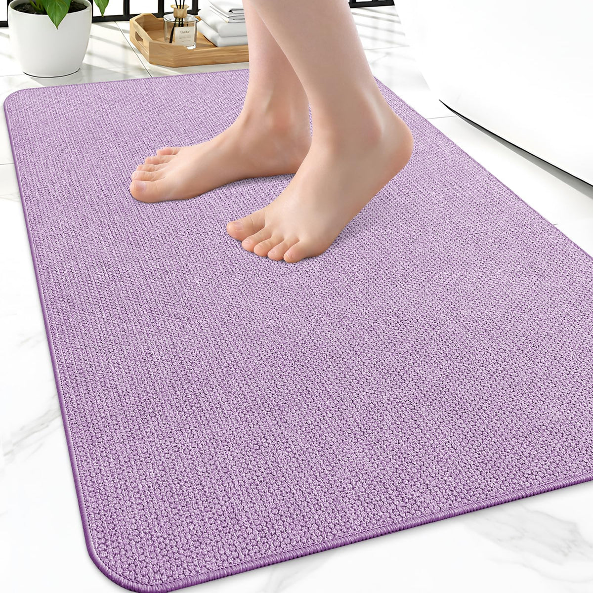 Smiry Ultra Thin Bath Mat 27x17, Non Slip Rubber Washable Bathroom Rugs