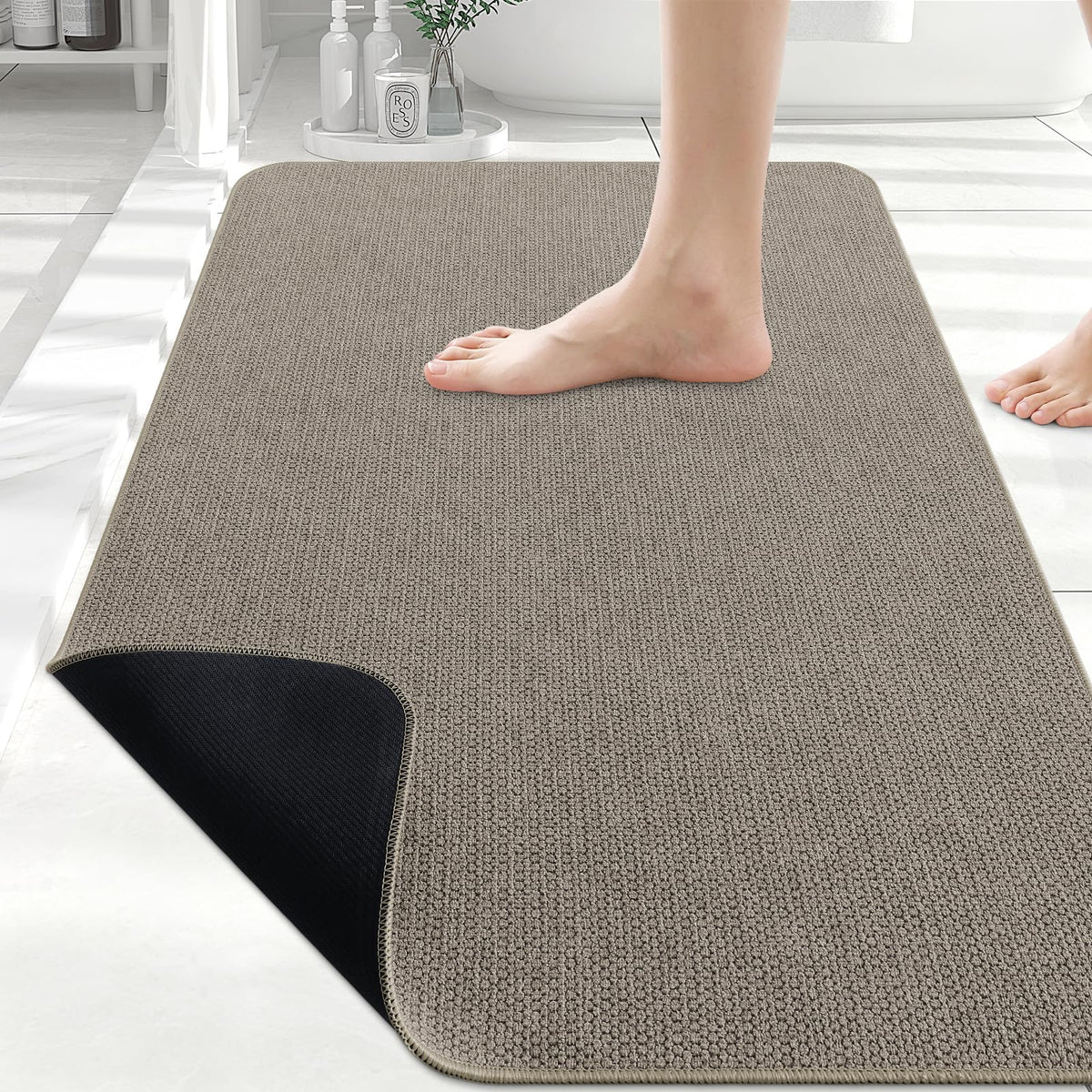 Smiry Ultra Thin Bath Mat 27x17, Non Slip Rubber Washable Bathroom Rugs