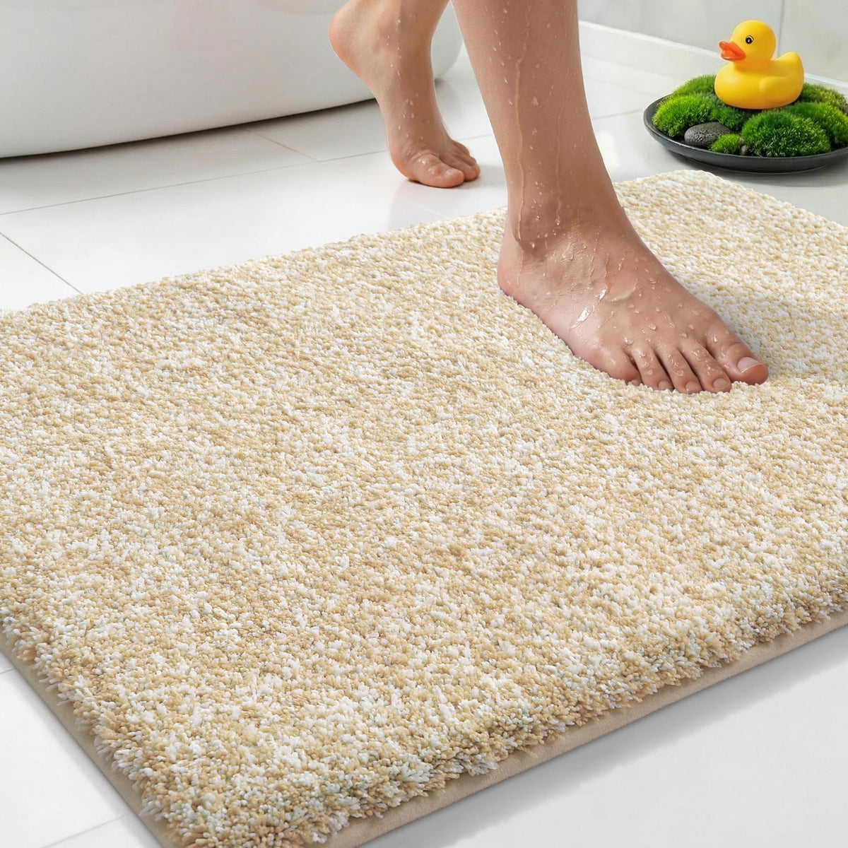 Yimobra Non Slip Machine Washable Bathroom Rug 24x17 Grey and White