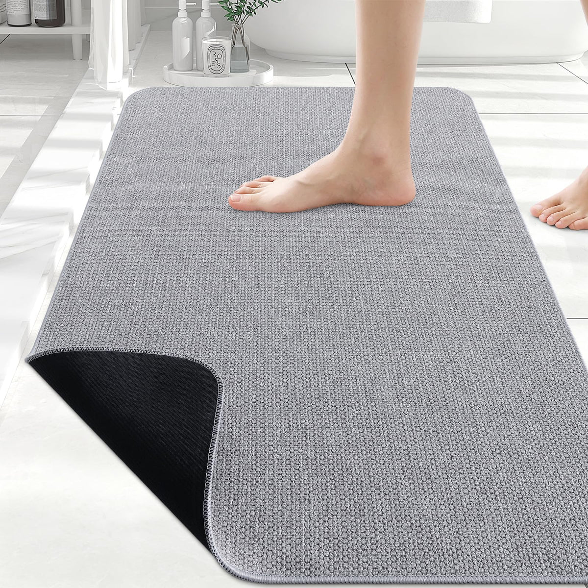 Smiry Ultra Thin Bath Mat 27x17, Non Slip Rubber Washable Bathroom Rugs