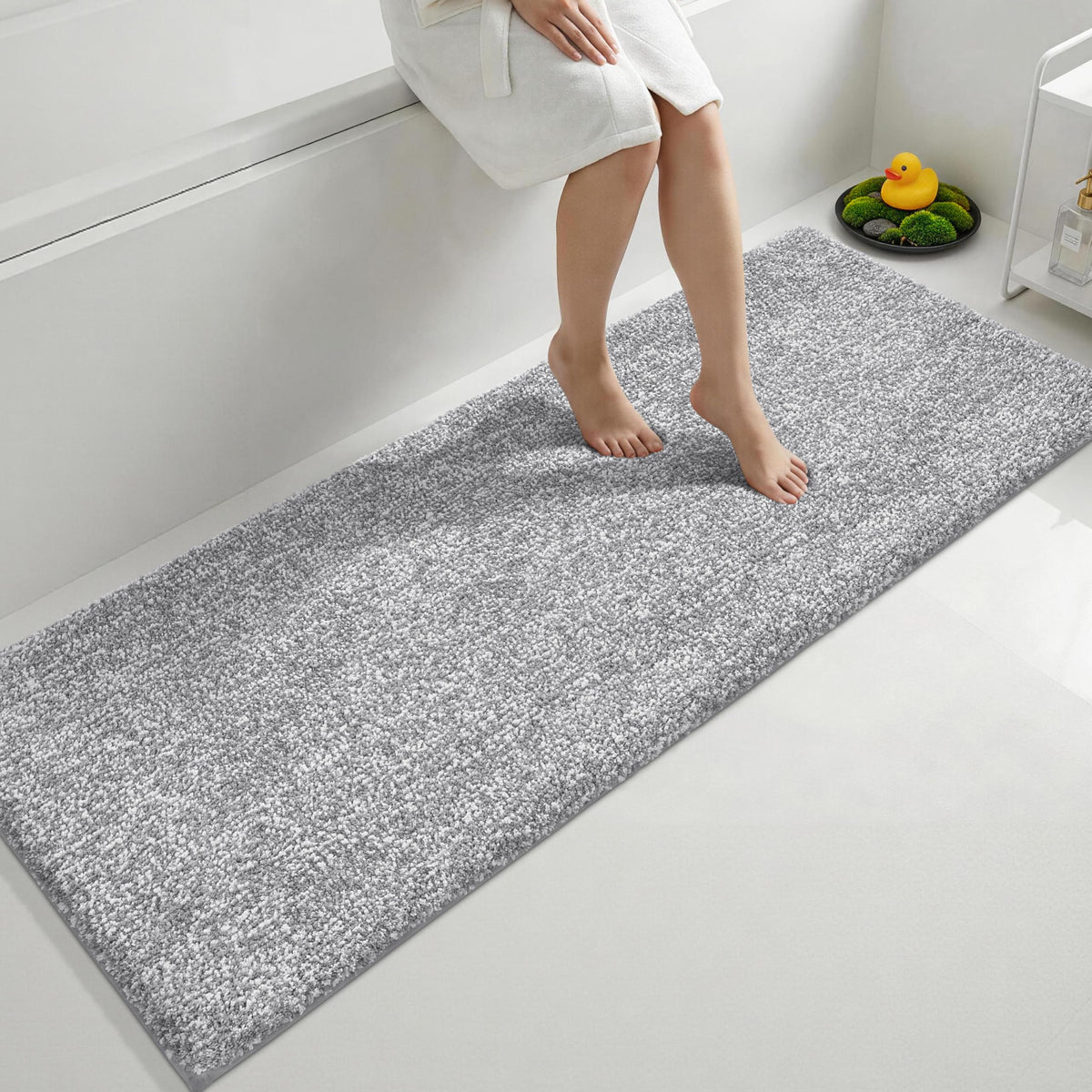 Yimobra Non Slip Machine Washable Bathroom Rug 24x17 Grey and White