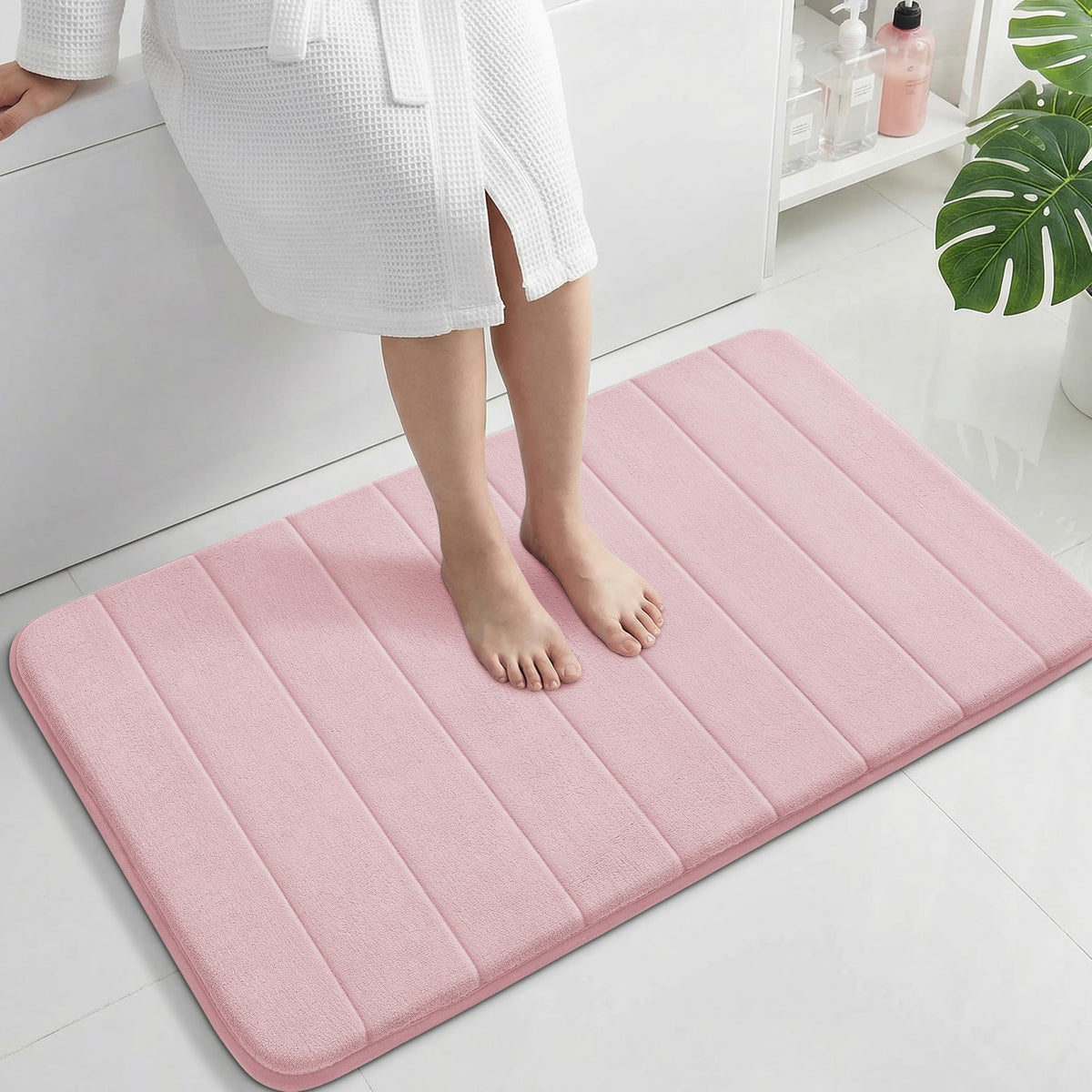 Yimobra Memory Foam Bath Mat, Super Soft Absorbent Bathroom Rug Non Slip 31.5x20 Inch, Quick Dry, Machine Washable Floor Carpet for Tub Shower, Home Decor Accessories, Beige