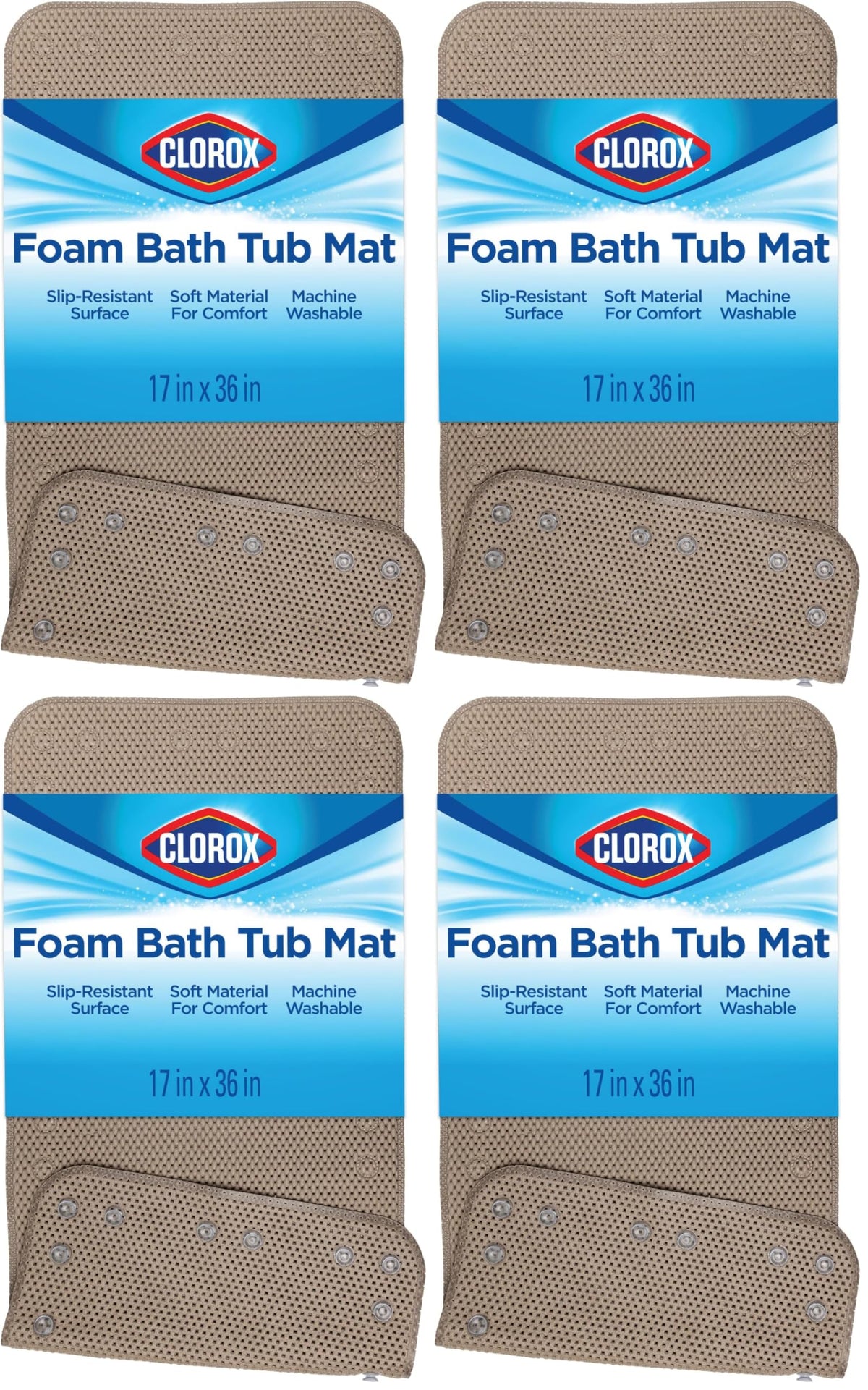 Clorox by Duck Cushioned Foam Bath Mat for Tubs, 17 In. x 36 In, White