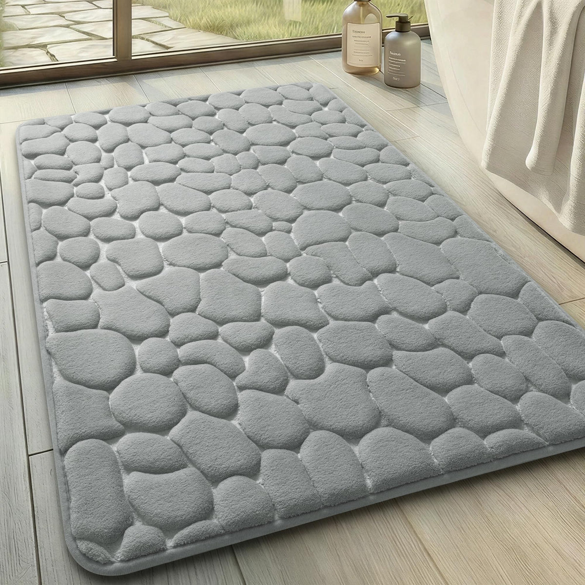 YIHOUSE Bathroom Mat Rug, Memory Foam Bath Mat, Non-Slip Bathroom Floor Mats, Cobblestone Bath Mats Absorbent Bath Rugs Washable Quick Dry (17x24,Dark Gray)