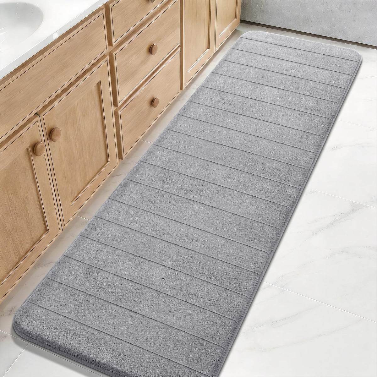 Yimobra Memory Foam Bath Mat, Super Soft Absorbent Bathroom Rug Non Slip 31.5x20 Inch, Quick Dry, Machine Washable Floor Carpet for Tub Shower, Home Decor Accessories, Beige