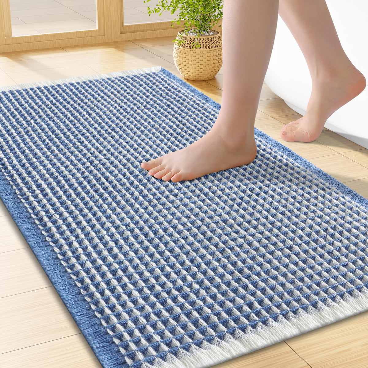 Smiry Waffle Bath Mat 24X16, Soft Absorbent Bathroom Rugs, Brown & Cream